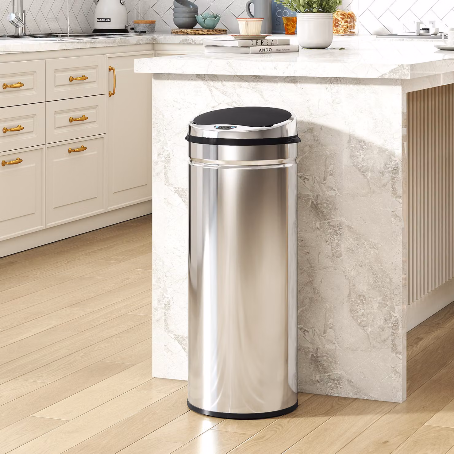 Cestino automatico HOMCOM con sensore di movimento in acciaio inossidabile, capacità 50 L, nero e argento – 2