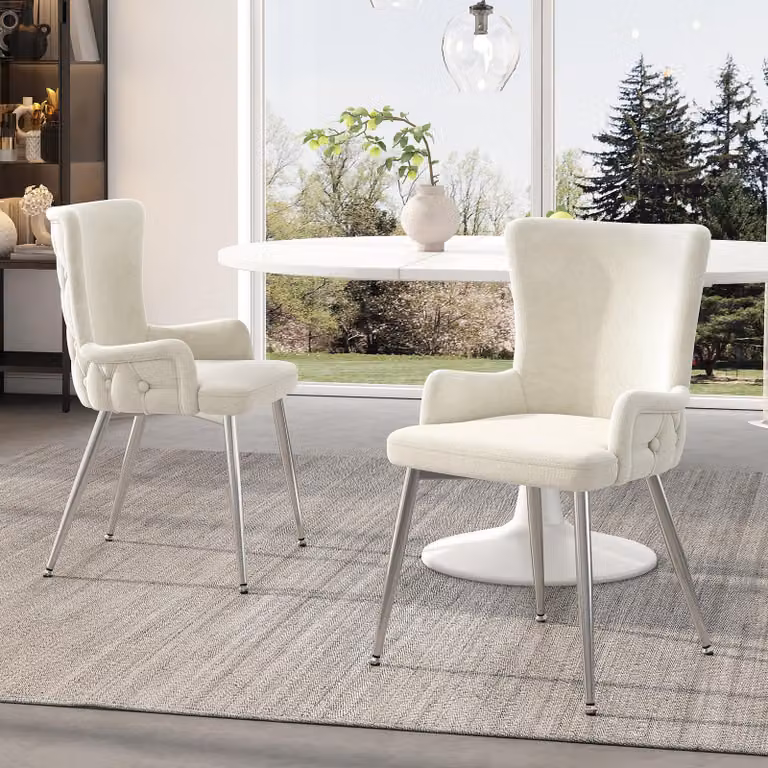 Sedia da pranzo in velluto Sweiko, set di 2, lussuosa sedia da salotto/camera da letto con quattro gambe di supporto in metallo color argento, beige