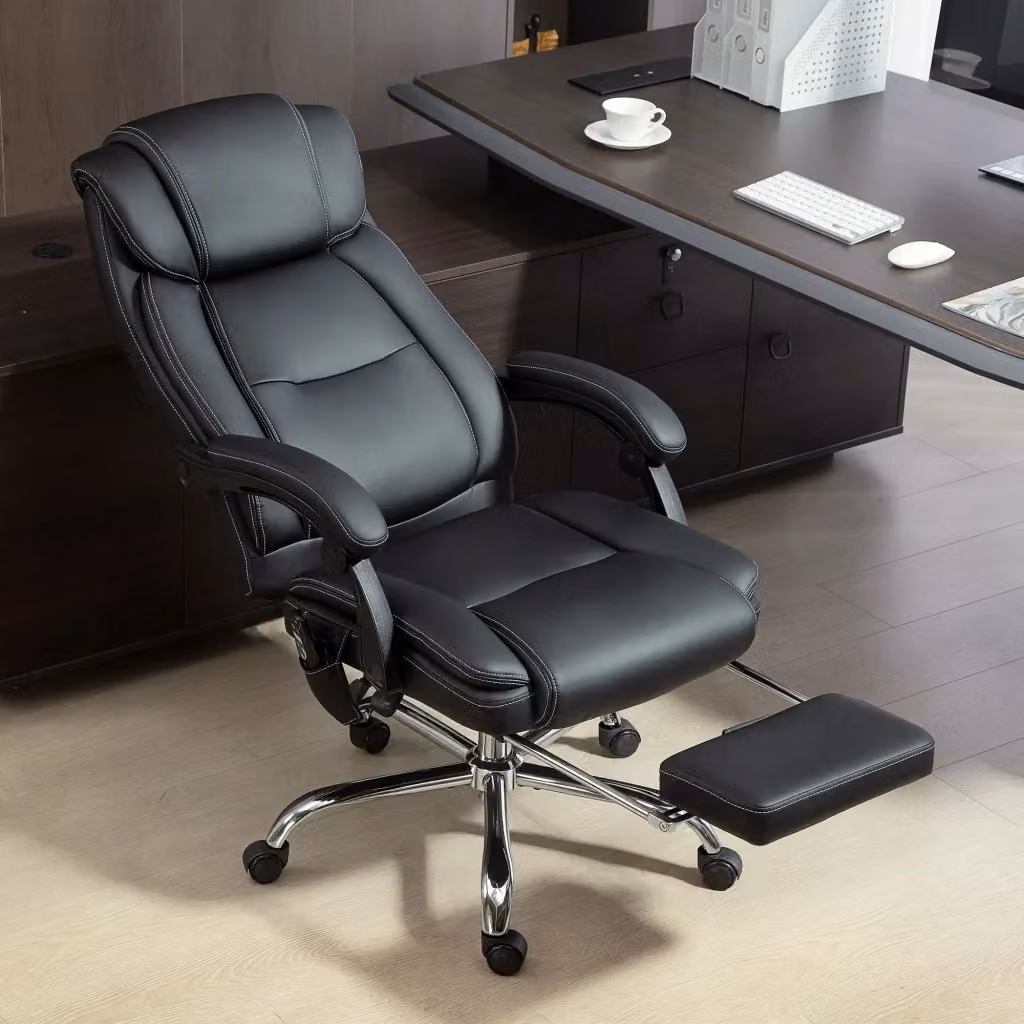 Sedia da Ufficio Ergonomica Massaggiante e Riscaldata GIORDANOSHOP in Pelle PU con Poggiapiedi e Riposo Testa, Nero – 2