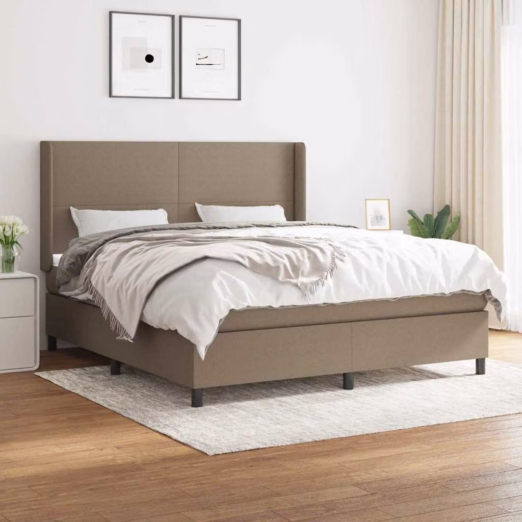 vidaXL Letto Ibrido con Giroletto a Molle e Materasso in Tessuto Beige e Bianco L/P/H: 180 x 200 x 128 cm – 1