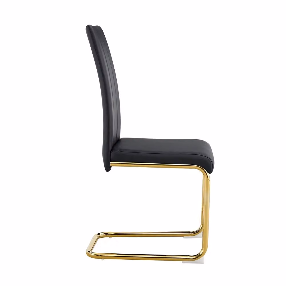 Sedia da pranzo Minimal design moderno in similpelle nero con gambe in metallo oro – 2