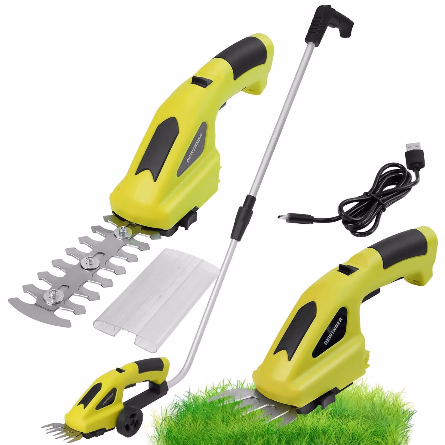 Tagliasiepi elettrico 2-in-1, senza fili - 7,2 V, batteria al litio - lama di 15 cm - plastica, colore verde - ideale per giardino e prato