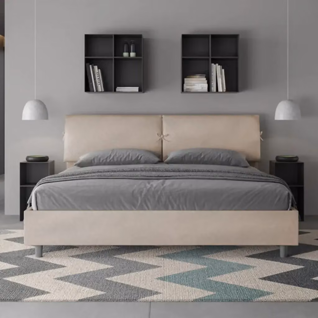 Letto matrimoniale king size Mados con contenitore imbottito in microfibra colore sabbia L/P/H: 180 x 210 x 110 cm – 2