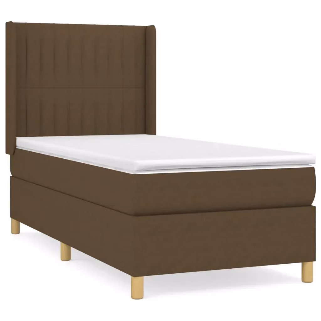 vidaXL Giroletto a Molle con Materasso Ibrido in Tessuto Marrone e Bianco L/P/H: 200 x 80 x 128 cm – 2