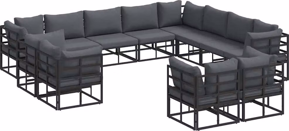 Set Divano da Giardino con cuscino 12 pcs Nero Alluminio