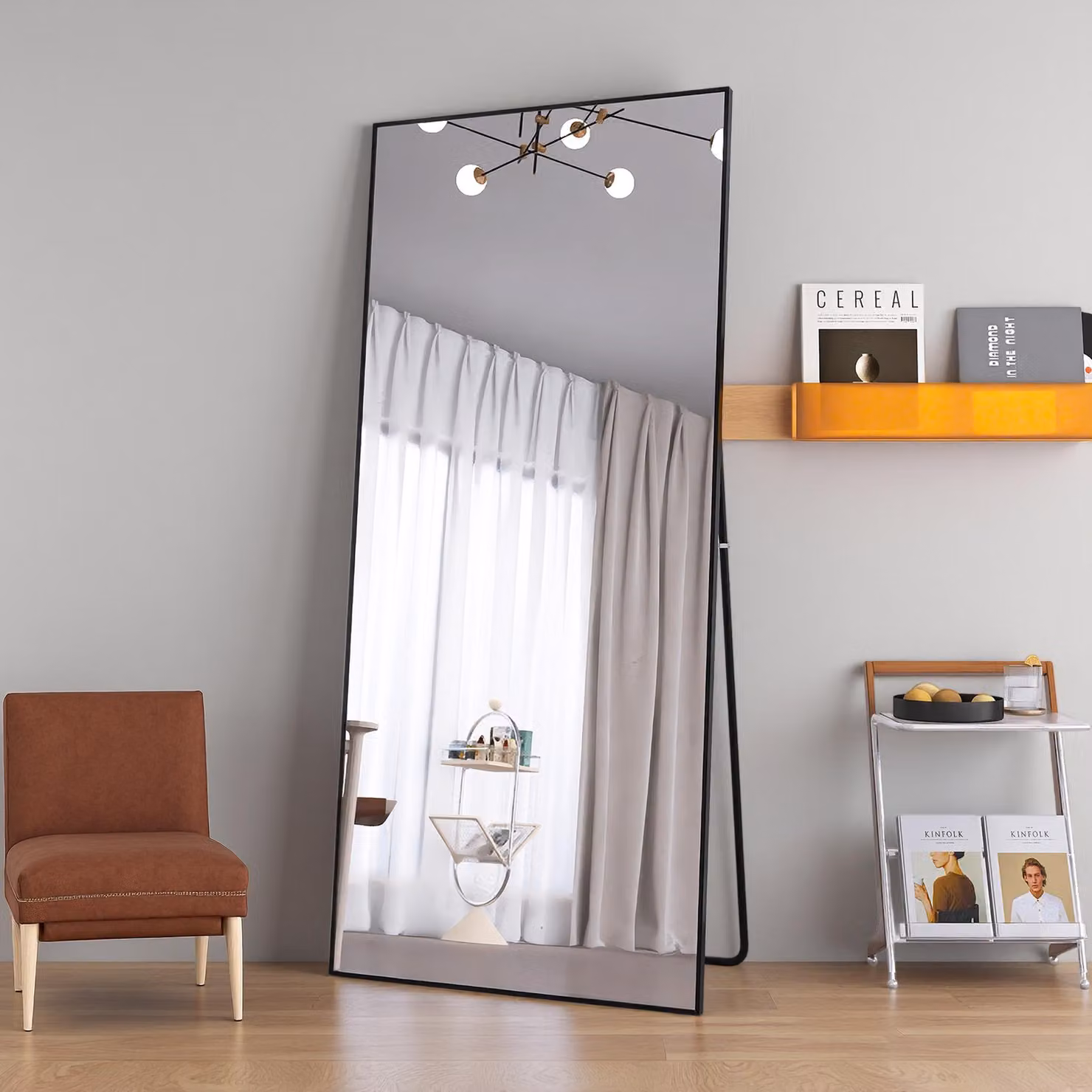 Specchio a figura intera INONEFT, 180x80 cm, specchio da pavimento rettangolare, da appendere o appoggiare alla parete, ideale per camere da letto, soggiorni e cabine armadio, colore nero