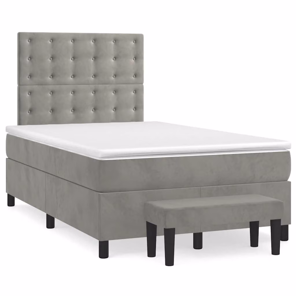 vidaXL Giroletto a Molle con Materasso Ibrido in Velluto Grigio e Bianco L/P/H: 120 x 200 cm