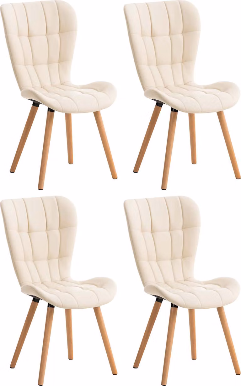 Set di 4 sedie da pranzo Elda, rivestite in ecopelle, con struttura in legno robusta, colore crema