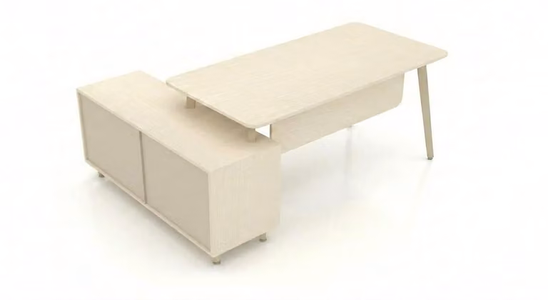 Scrivania da designer, scrivania angolare, con spazio contenitivo, decorazione in legno bianco