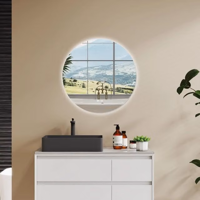 AICA Specchio Da Bagno Rotondo Da 90cm con LED, Antiappannamento, 3 Temperature Colore, Retroilluminato
