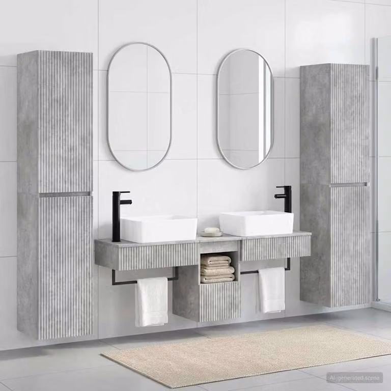 Set di mobili per il bagno moderno vidaXL in 5 pezzi Grigio, composto da base lavabo, pensile e armadietti laterali in MDF