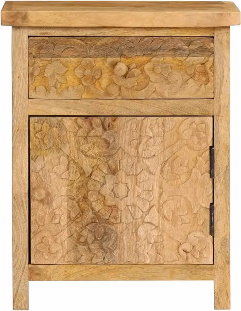 Comodino in legno di mango color marrone stile etnico vidaXL L 40 cm, P 30 cm, H 50 cm