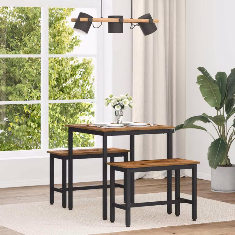 Tavolo da pranzo moderno vidaXL in legno ingegnerizzato e metallo, L/P/H: 70 x 70 x 75 cm, marrone e nero