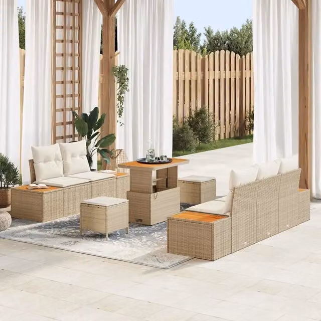 Set Divano da Giardino 8 pz 7-Numero di posti Beige e Crema 3364811