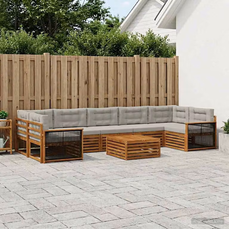 Set di divani da esterno vidaXL 8 pz in legno di acacia con cuscini beige e grigio chiaro per giardino e terrazza