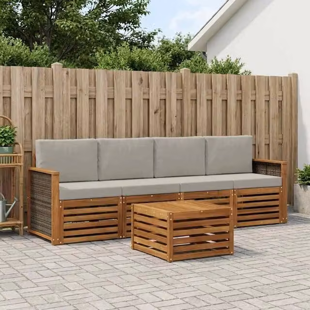 Set di divani da esterno 5 pz Naturale e Grigio Chiaro 3383987