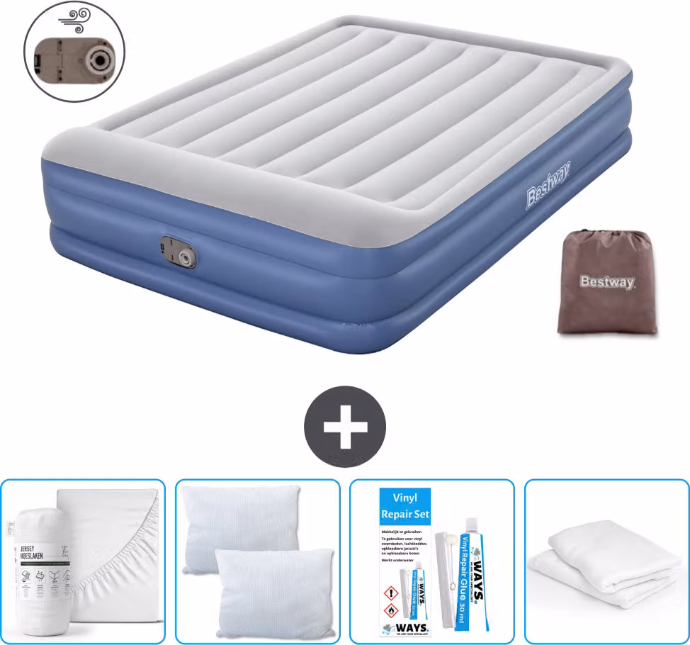 Materasso gonfiabile Bestway - 2 persone - 152 x 203 x 46 cm - Grigio/Blu - Accessori inclusi