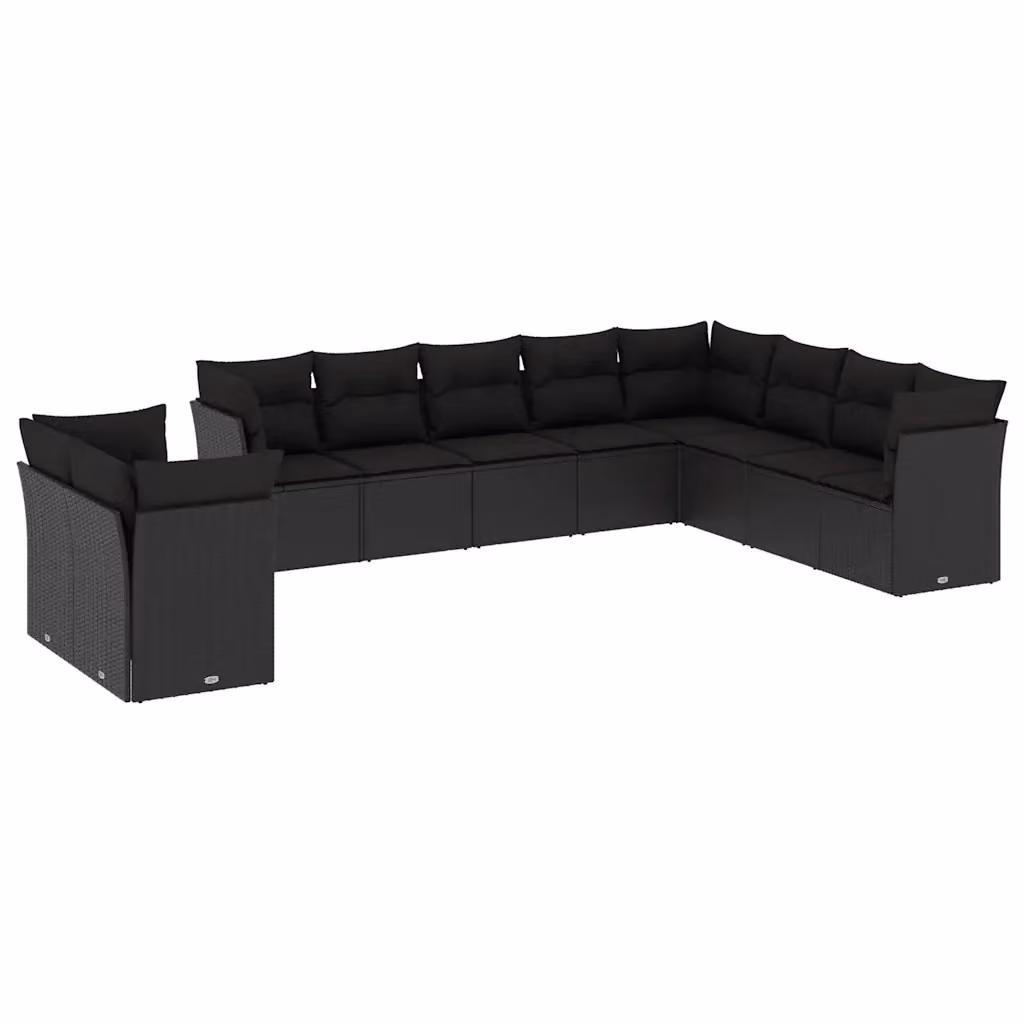 Set di divani da giardino vidaXL in polyrattan nero con cuscini, design moderno a forma di L per esterno e terrazza – 2