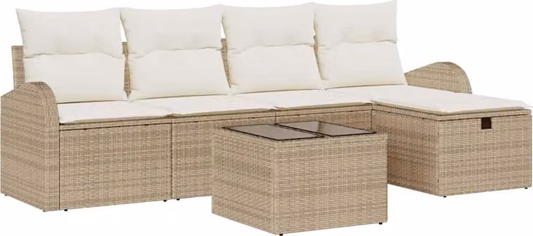 Set Divano da Giardino con cuscino 6 pcs Beige Poly Rattan