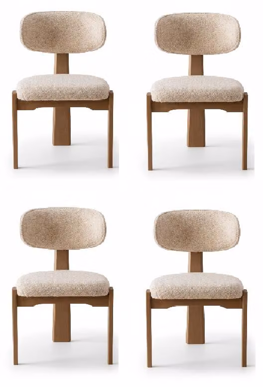 Set di sedie per tavolo da pranzo, stile moderno, colore beige, struttura in legno, design elegante