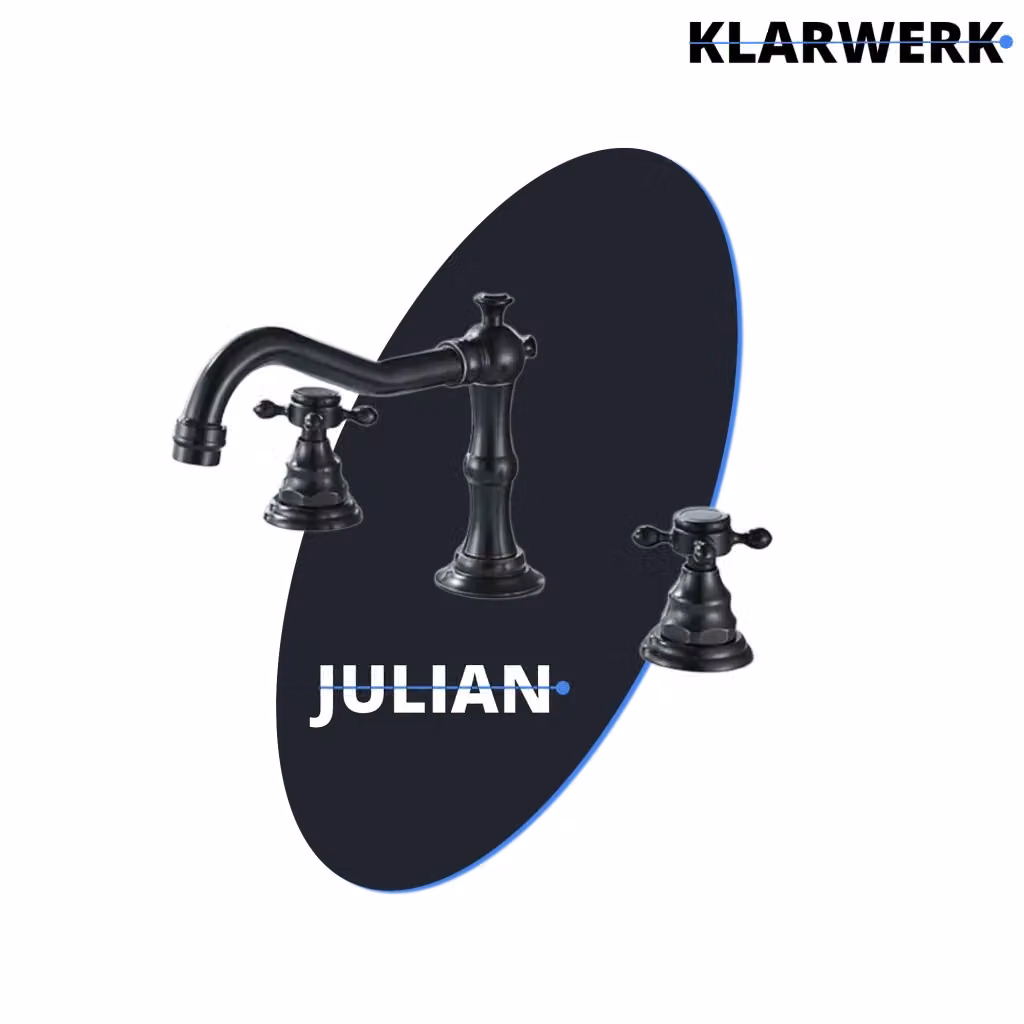 Rubinetto da bagno vintage Klarwerk a 3 fori in acciaio inossidabile nero opaco con due maniglie – 2