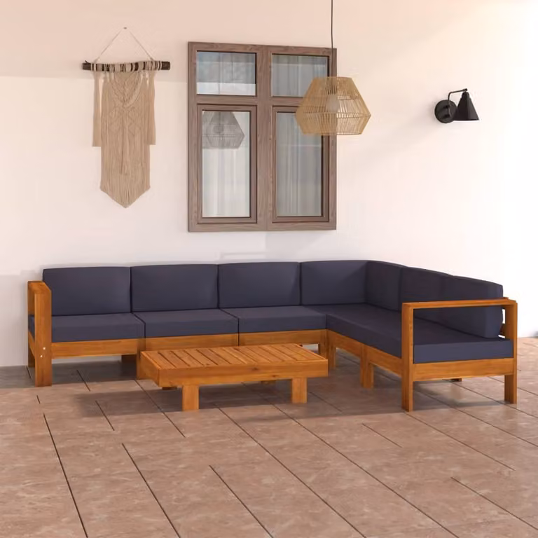 Maison Exclusive - Set da giardino da 7 pezzi con cuscini grigio scuro e struttura in legno di acacia