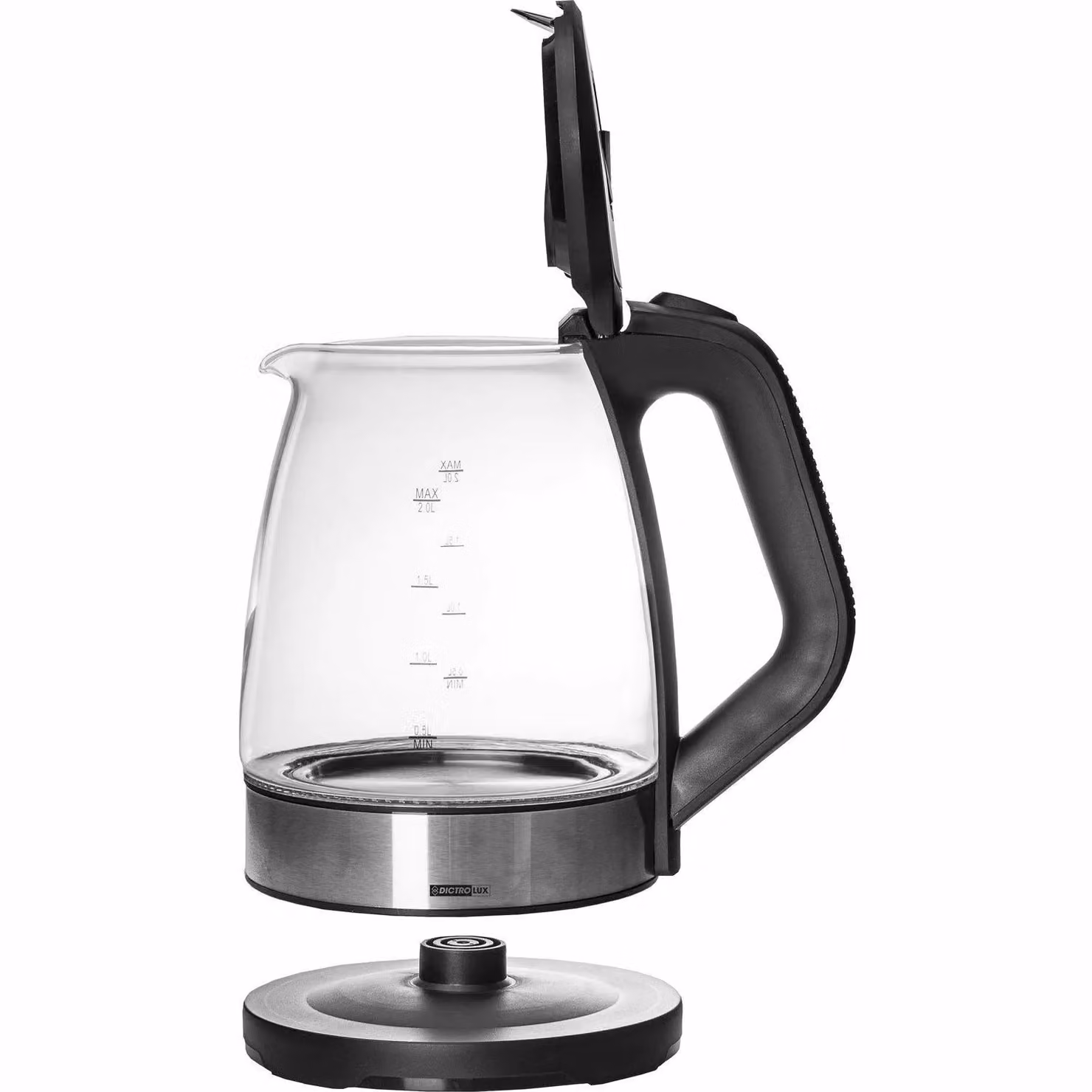Bollitore elettrico DICTROLUX Boil Glass in vetro e acciaio inox, colore blu, capacità 2 litri, 2200 Watt con spegnimento automatico – 2