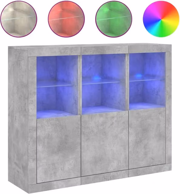 Credenze con Luci LED 3 pz | Madia | Buffet da pranzo | Armadio da pranzo Grigio Cemento in Legno Multistrato