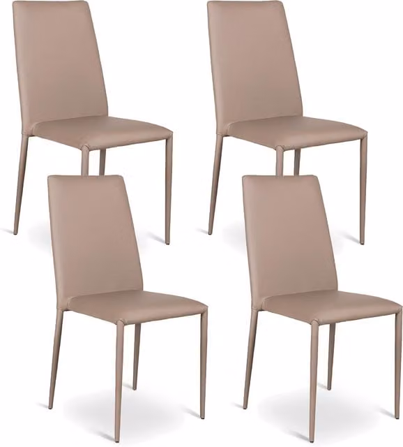 Sedia E-Stylo impilabile in similpelle con struttura in metallo, colore beige o grigio, H: 96 cm, L: 42 cm, P: 40 cm
