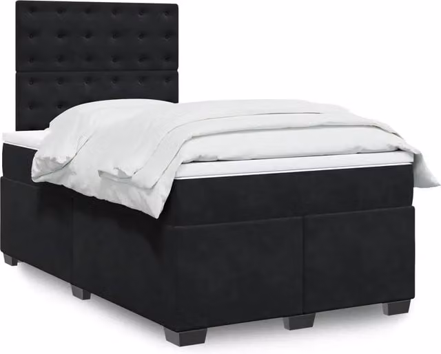 Letto con Giroletto a Molle e Materasso Ibrido vidaXL in Velluto Nero e Bianco L/P: 120 x 200 cm