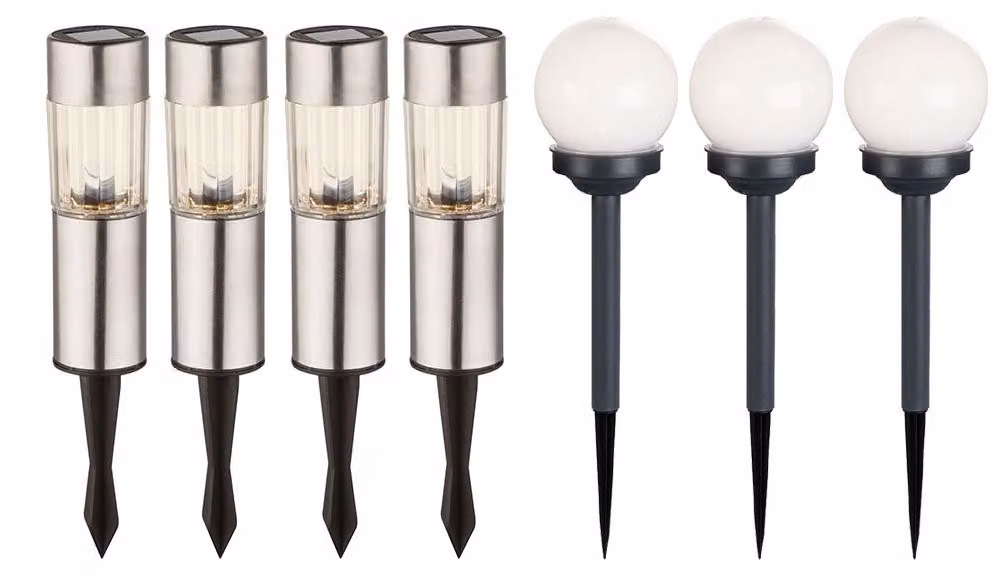 Set di 7 lampade a LED solari, con picchetto da terra e forma sferica