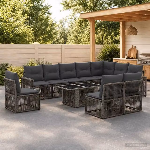 Set Divano da Giardino 11 pz Grigio e Grigio Scuro polyrattan 3436805