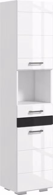 Colonna da bagno kleankin in MDF bianco lucido con ripiano aperto, cassetto e armadietto, L: 37 cm, P: 32.5 cm, H: 170 cm