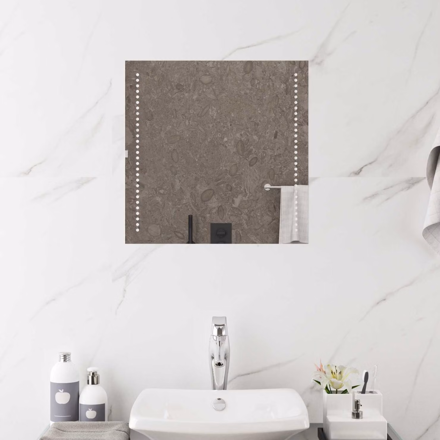 Specchio da bagno moderno vidaXL con luce LED in vetro temperato, L 50 cm x H 50 cm
