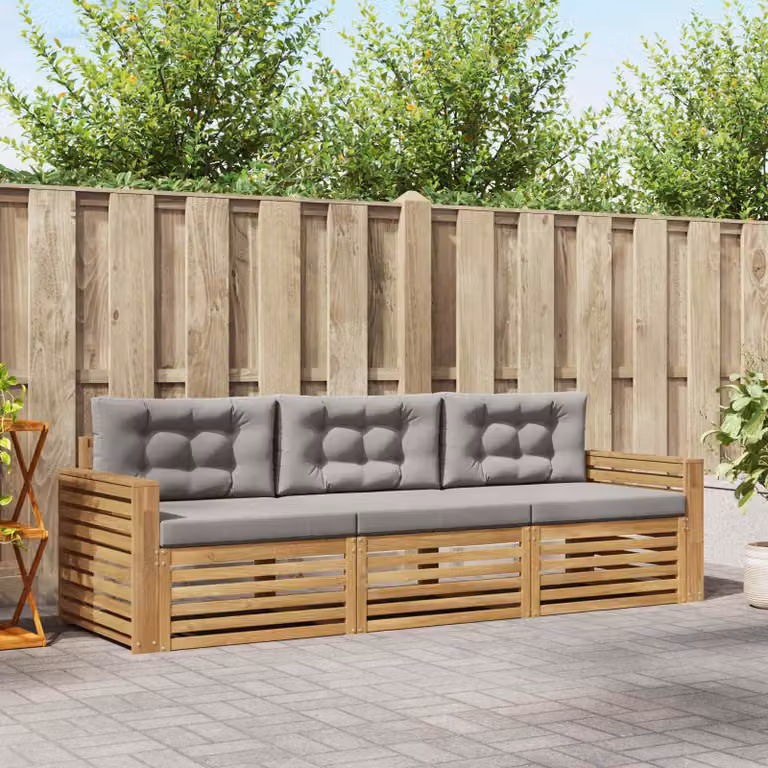 Set di divani da esterno vidaXL in legno di acacia con cuscini, Bianco e Grigio