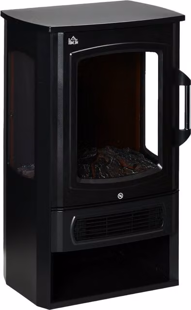 HOMCOM Caminetto elettrico, fiamme realistiche, 2 livelli di riscaldamento, protezione contro il surriscaldamento, acciaio, nero, 44,5 x 32 x 74 cm   Aosom Italy