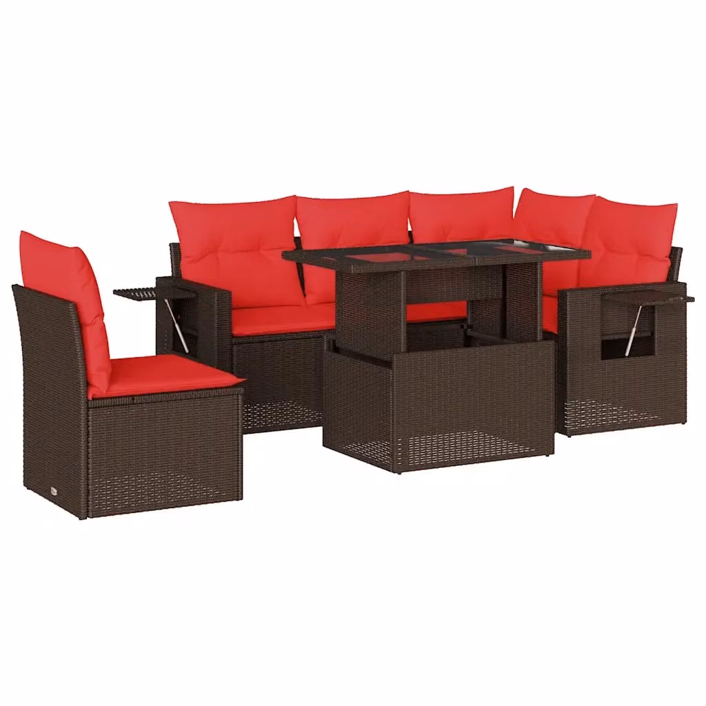 Set di Divani da Giardino a L con Tavolino vidaXL, 6 Pezzi in Polyrattan Marrone con Cuscini Imbottiti e Coperture Rimovibili – 2