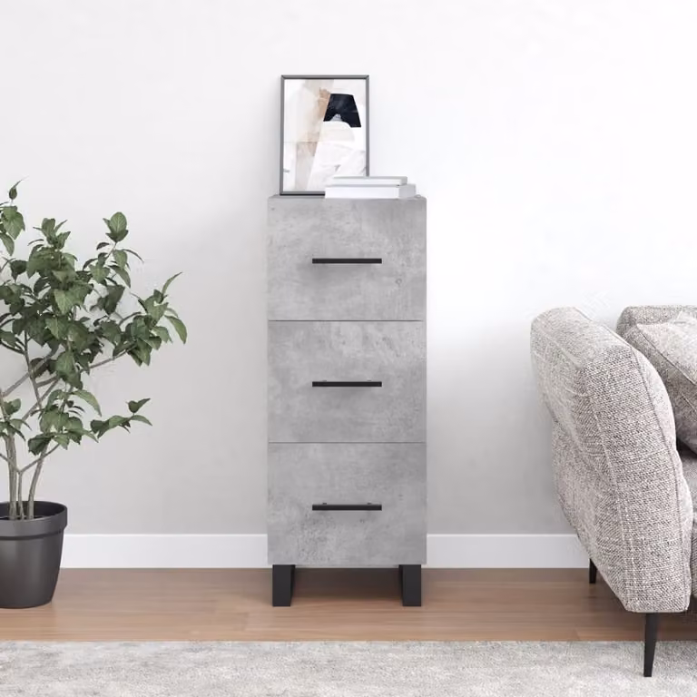 Credenza moderna vidaXL in legno multistrato e metallo, colore grigio cemento, L/P/H: 34,5 x 34 x 90 cm