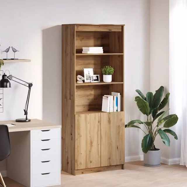 Mobile a parete moderno vidaXL in legno color rovere con ante a battente e ripiani interni L 70 cm x P 35 cm x H 180 cm