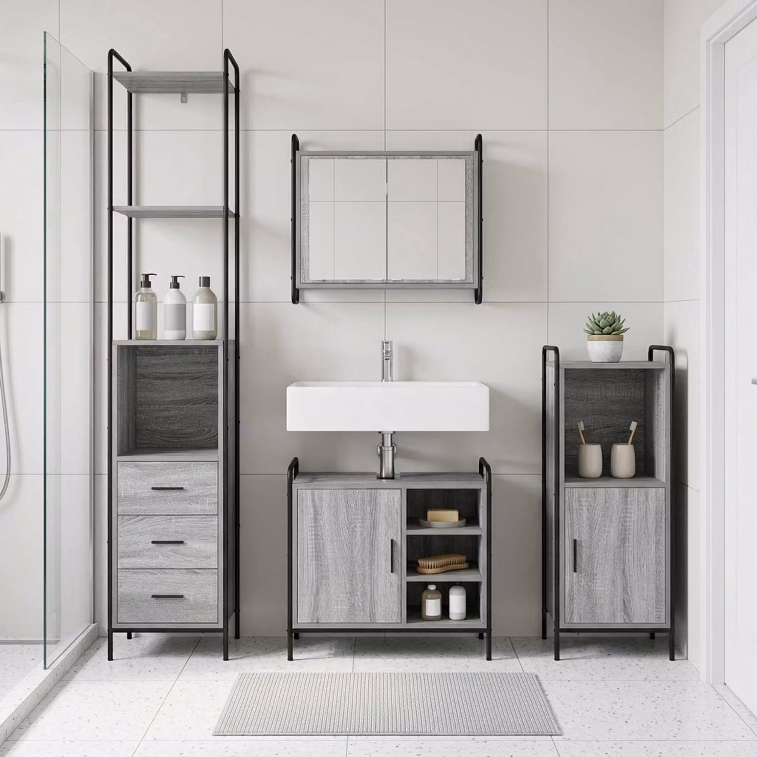 vidaXL Set di Armadi da Bagno 3 pz Sonoma grigio 40 x 36 x 181 cm