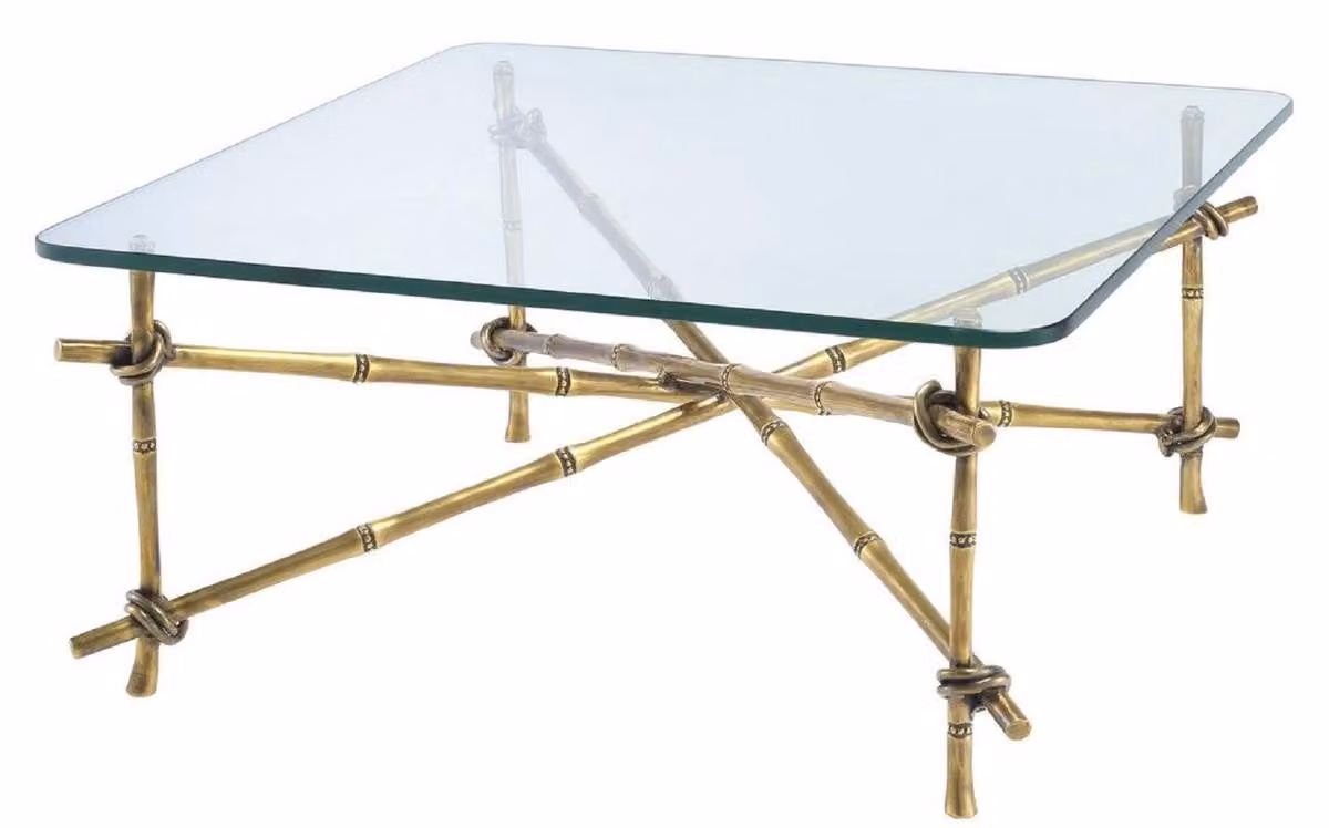 Casa Padrino tavolino in ottone vintage 70 x 70 x h. 32,5 cm - Tavolino da salotto in ottone con piano in vetro - Mobili