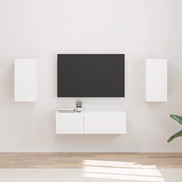 vidaXL Set di 4 Mobiletti da TV Moderni a Parete in MDF Bianco Opaco