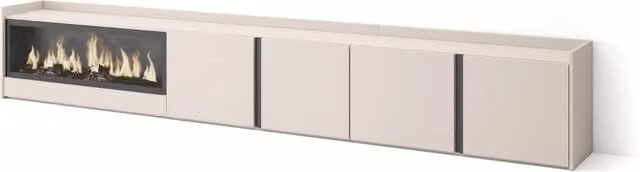 Mobile TV Soggiorno, 315x50x35 cm, Per TV fino a 80", Camino elettrico XXL, Beige
