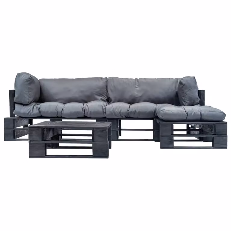vidaXL Set di 4 pezzi per salotto da giardino in pallet con cuscini in legno grigio