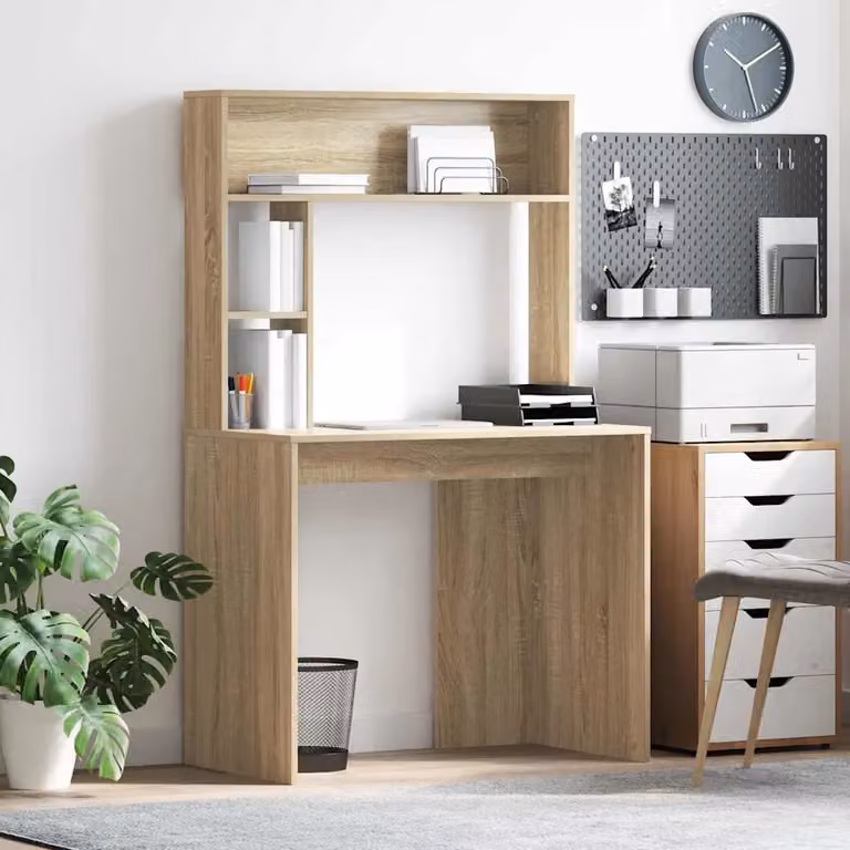 Scrivania moderna vidaXL in legno color rovere, L 91 cm x P 50 cm x H 149 cm