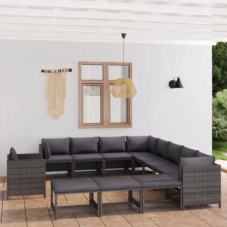 Set di divani da giardino vidaXL a forma di U composto da 12 pezzi con cuscini in schiuma e coperture rimovibili, colore antracite/grigio
