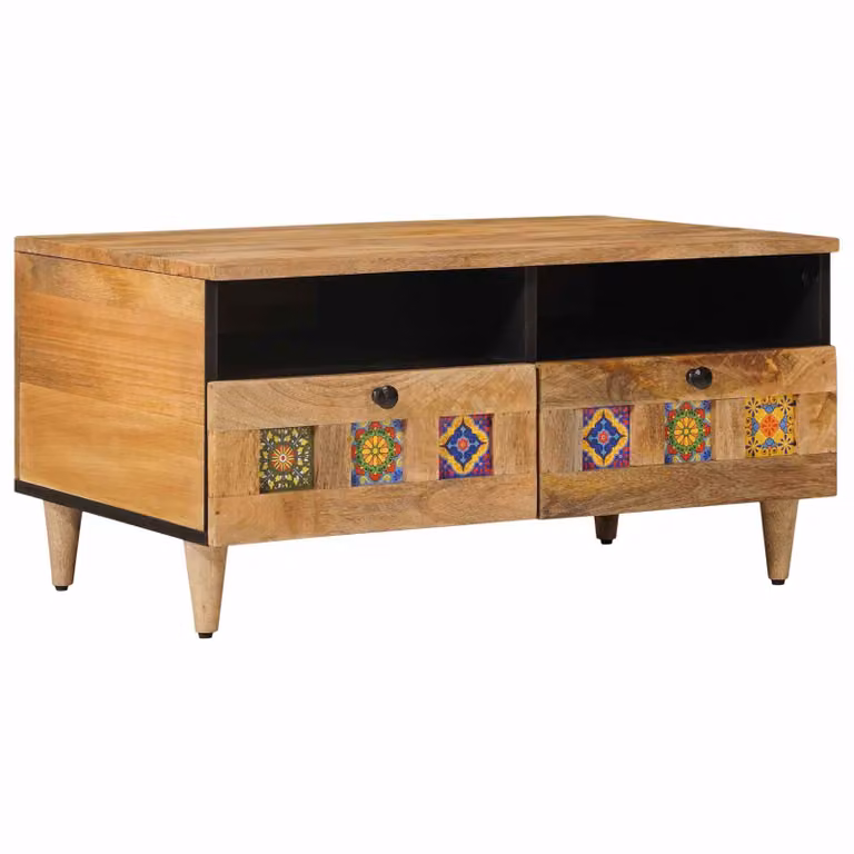 vidaXL Tavolino da salotto rettangolare in legno di mango color marrone stile rustico L: 80 cm, P: 54 cm, H: 40 cm