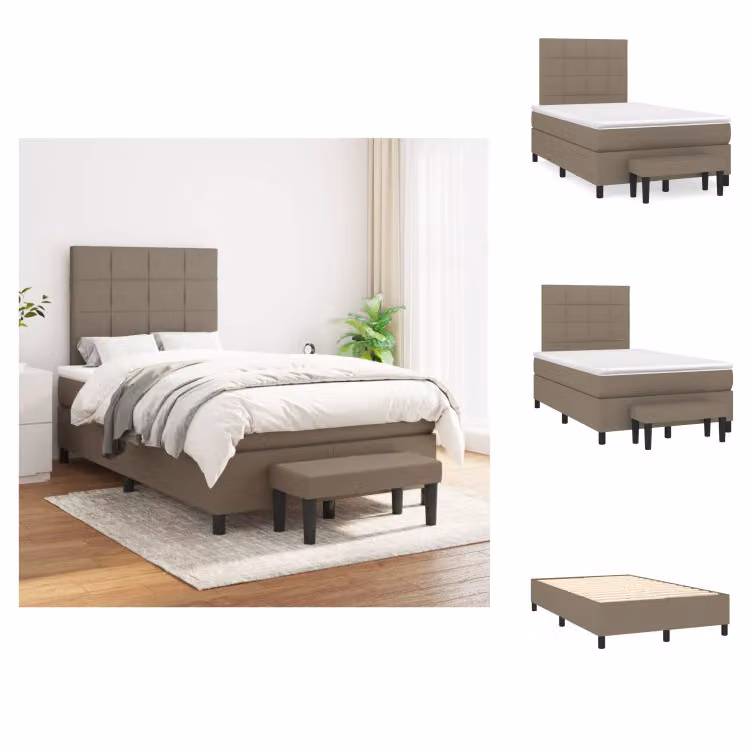vidaXL Letto a molle con materasso in tessuto taupe 120x200 cm - Letti & strutture letto