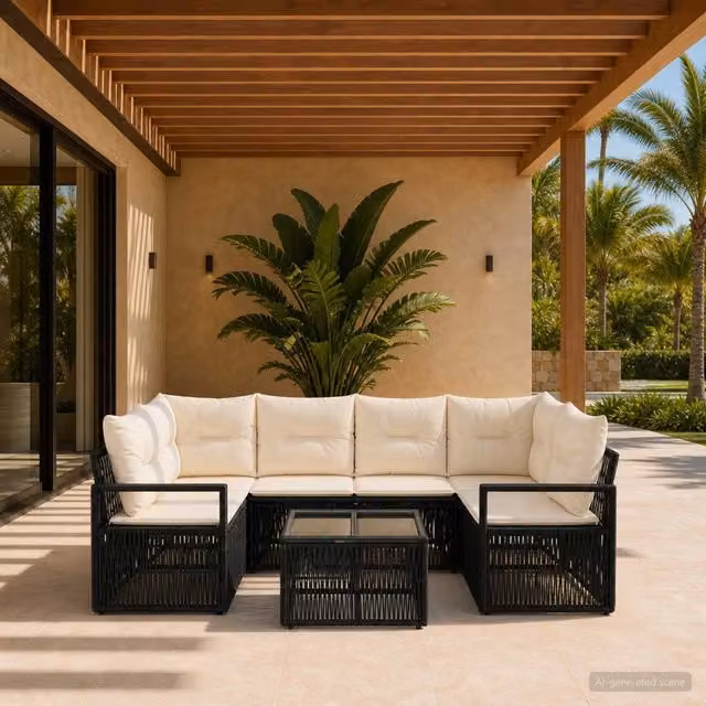 Set Divano da Giardino 7 pz Nero polyrattan 3435646
