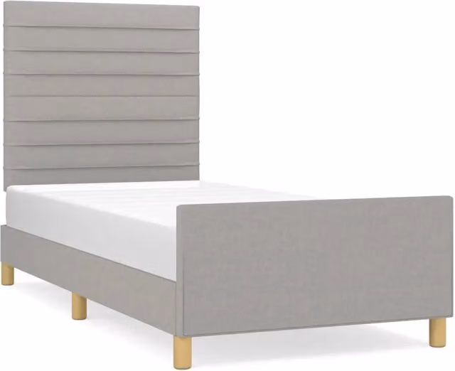 Letto singolo per adulti in tessuto grigio chiaro con struttura in legno di larice e doghe rigide L/P/H: 203 x 93 x 128 cm